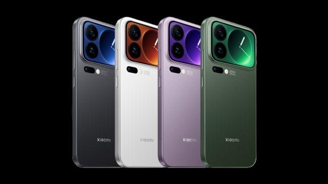 Xiaomi 17 pro i olika färger på rad.